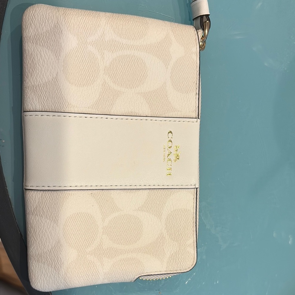 Coach Cream Leather Clutch with Flap Closure